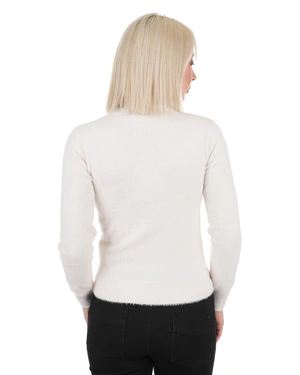 Ecru fluffy blouse with long sleeves | Pullovers - 5