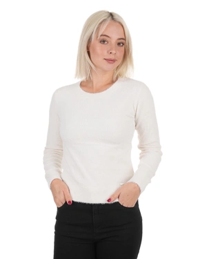 Ecru fluffy blouse with long sleeves | Pullovers - 6