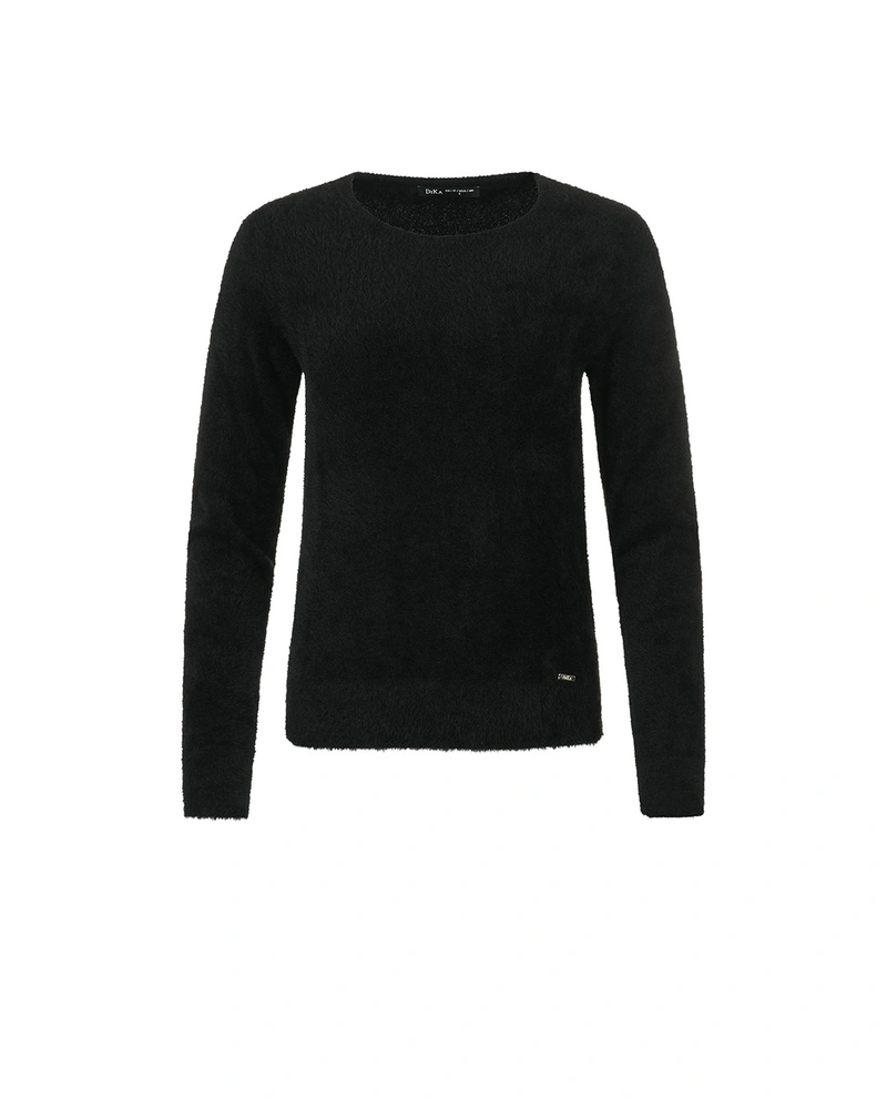 შავი ფუმფულა ბლუზა გრძელი სახელოებით | ნაქსოვები