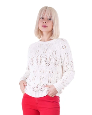 White summer cotton sweater with a fine openwork knit | Knitwear - 3