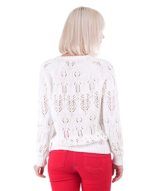 White summer cotton sweater with a fine openwork knit | Knitwear - 4
