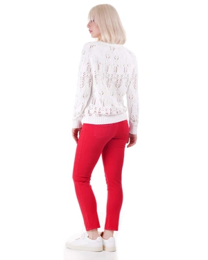 White summer cotton sweater with a fine openwork knit | Knitwear - 6