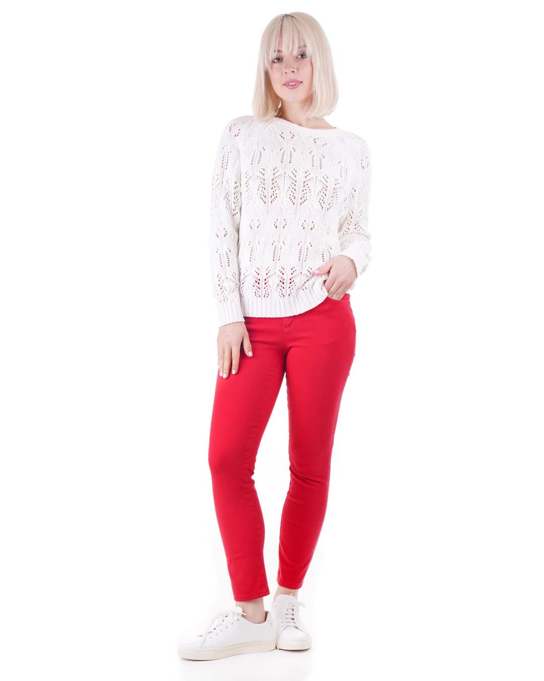 Pulover cu tricot fin ajurat de vară, alb din bumbac | Pulovere si Cardigane | Dikastore.ro - 5 Pulover cu tricot fin ajurat de vară, alb din bumbac | Pulovere si Cardigane - 5