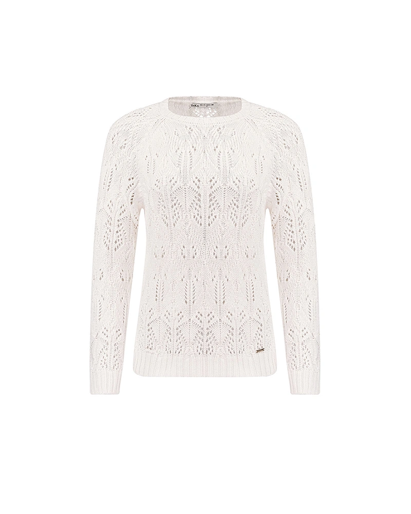 Бял летен памучен пуловер с фина ажурна плетка | Блузи плетива