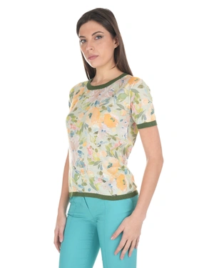 Knit top with a floral motif in warm tones and green detailing | PRODUCTS - 2