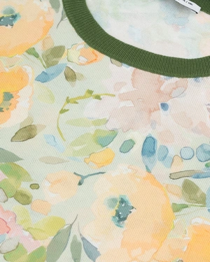 Knit top with a floral motif in warm tones and green detailing | PRODUCTS - 5