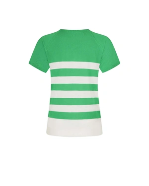 Bluză tricotată în dungi verzi si albe cu nasturi decorativi | Pulovere - 1