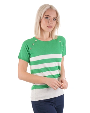 Bluză tricotată în dungi verzi si albe cu nasturi decorativi | Pulovere - 3