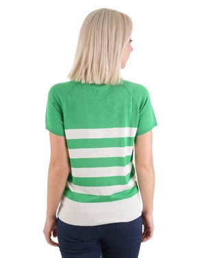 Bluză tricotată în dungi verzi si albe cu nasturi decorativi | Pulovere - 4