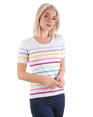 Фин памучен раиран пуловер с къс ръкав | Плетива - 3