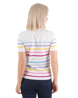 Фин памучен раиран пуловер с къс ръкав | Плетива - 4