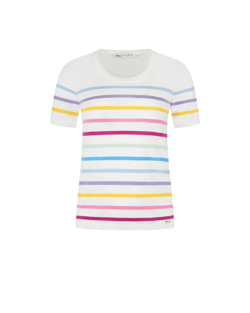 Фин памучен раиран пуловер с къс ръкав | Плетива