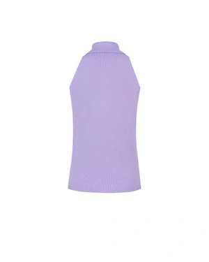 Pale purple knitted top with a zippered collar and sleeveless | Knitwear - 1