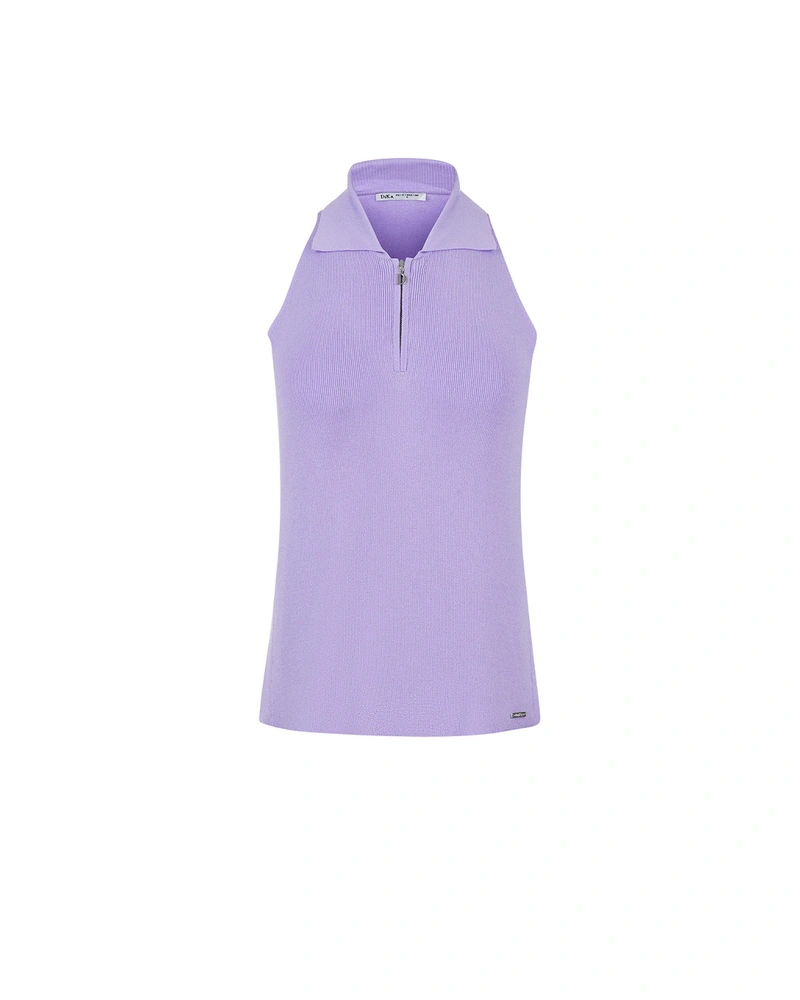 Pale purple knitted top with a zippered collar and sleeveless | Knitwear | Dika.bg Pale purple knitted top with a zippered collar and sleeveless | Knitwear