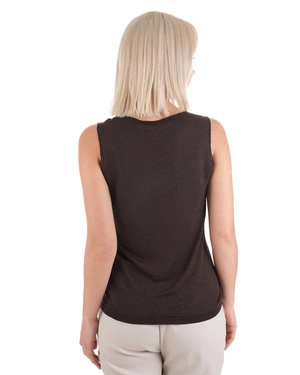 Brown sleeveless top made of viscose with a round neckline | SUMMER COLLECTION | Dikastore.ro - 4 Brown sleeveless top made of viscose with a round neckline | SUMMER COLLECTION - 4