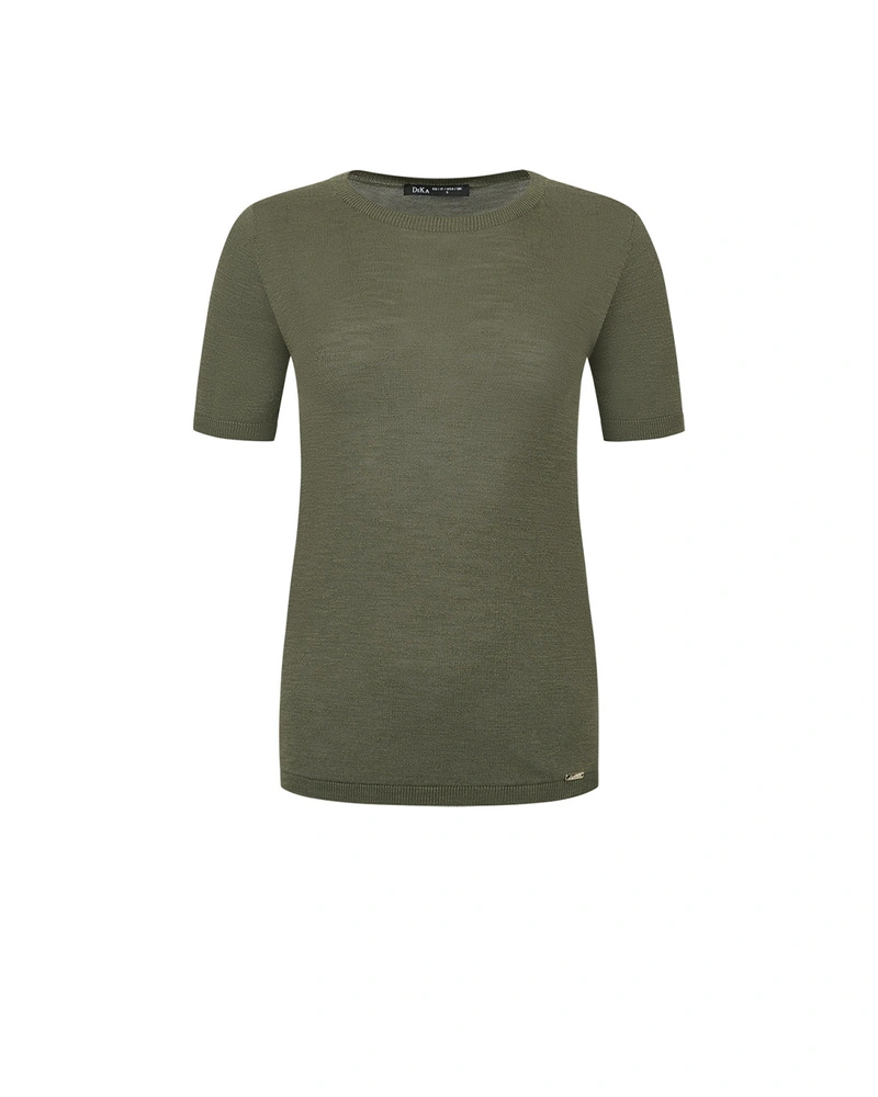 Трикотажен топ от вискоза, с къс ръкав в цвят каки | КОЛЕКЦИЯ ЛЯТО