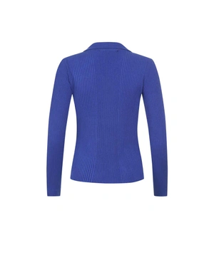 მუქი ლურჯი ბლუზა საყელოს დეტალით | ნაქსოვები - 1