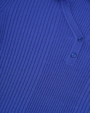 მუქი ლურჯი ბლუზა საყელოს დეტალით | ნაქსოვები - 2