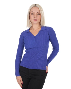 მუქი ლურჯი ბლუზა საყელოს დეტალით | ნაქსოვები - 6