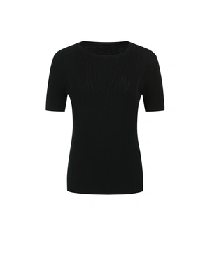 შავი ნაქსოვი ტოპი შალის ნაზავით | სვიტრები