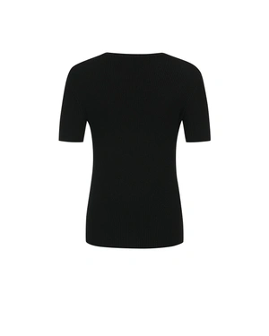 შავი ნაქსოვი ტოპი შალის ნაზავით | სვიტრები - 1