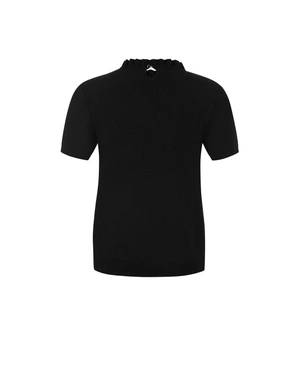 Черен пуловер с къс ръкав, деколте по врата и нормално вталяване | Плетива | Dika.bg - 1 Черен пуловер с къс ръкав, деколте по врата и нормално вталяване | Плетива - 1