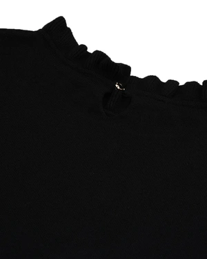 Черен пуловер с къс ръкав, деколте по врата и нормално вталяване | Плетива - 5