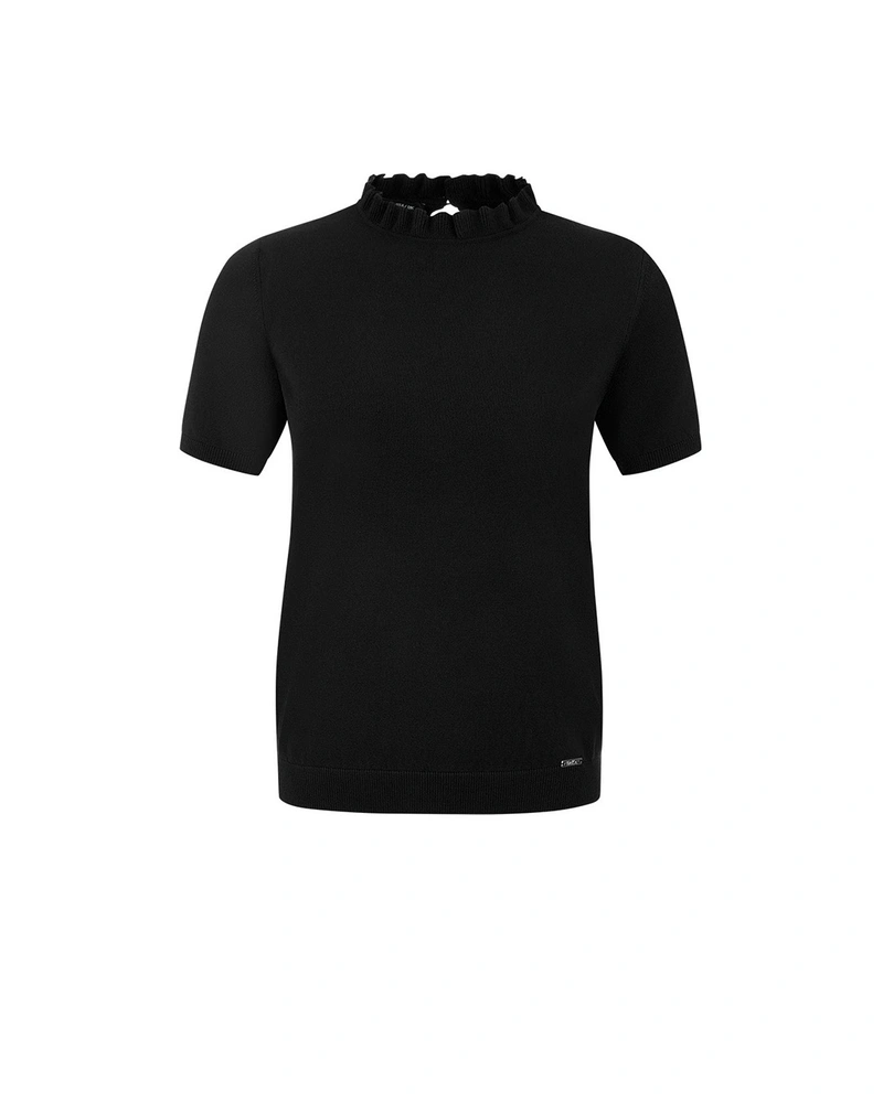 Black short-sleeved sweater with mock neck and regular fit | Knitwear | Dikastore.ro Black short-sleeved sweater with mock neck and regular fit | Knitwear