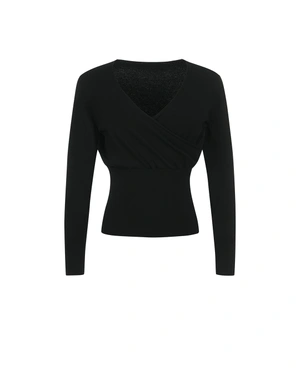 Black fine wrap-style V-neck sweater | Knitwear