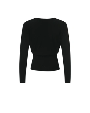 Black fine wrap-style V-neck sweater | Knitwear - 1
