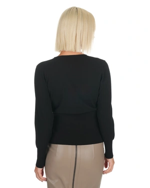 Black fine wrap-style V-neck sweater | Knitwear - 5