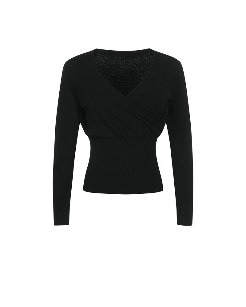 Crni fini džemper na preklop, sa V izrezom | Poslovna kolekcija | Dika.rs Crni fini džemper na preklop, sa V izrezom | Poslovna kolekcija