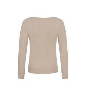 Beige long sleeve top with teardrop opening and logo | Pullovers - 1