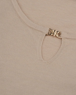 Beige long sleeve top with teardrop opening and logo | Pullovers - 2