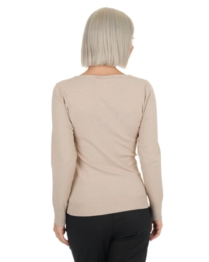 Beige long sleeve top with teardrop opening and logo | Pullovers - 5