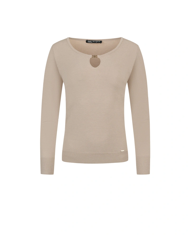 Beige long sleeve top with teardrop opening and logo | 