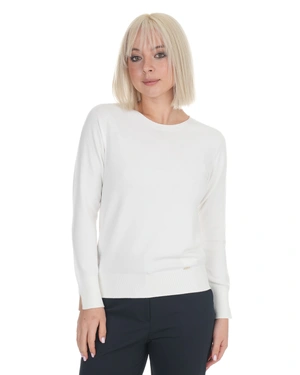 White fine sweater with crew neck, made of certified viscose | Pullovers - 1