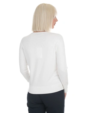 White fine sweater with crew neck, made of certified viscose | Pullovers - 3
