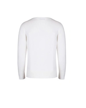 White fine sweater with crew neck, made of certified viscose | Pullovers - 4