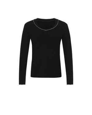 შავი ნაზი სვიტერი მრგვალი დეკოლტეთი და ოქროსფერი ჭრილით | ახალი | Dika.ge შავი ნაზი სვიტერი მრგვალი დეკოლტეთი და ოქროსფერი ჭრილით | ახალი