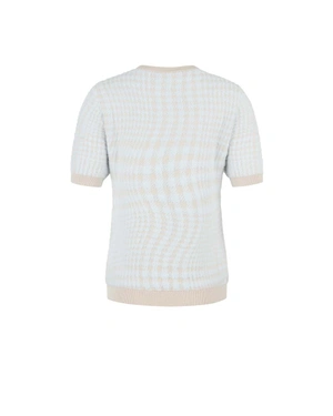 ღია ნაცრისფერი სვიტერი დახვეწილი პრინტითა და ფუმფულა ტექსტურით | ნაქსოვები - 1