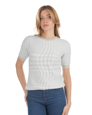 ღია ნაცრისფერი სვიტერი დახვეწილი პრინტითა და ფუმფულა ტექსტურით | ნაქსოვები - 4