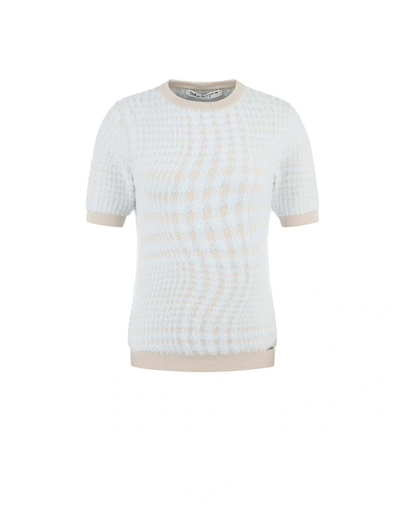 ღია ნაცრისფერი სვიტერი დახვეწილი პრინტითა და ფუმფულა ტექსტურით | სვიტრები