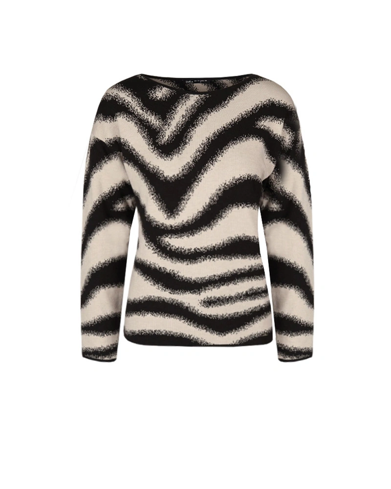 Blouse with wavy print in black and beige | Knitwear | Dika.bg Blouse with wavy print in black and beige | Knitwear
