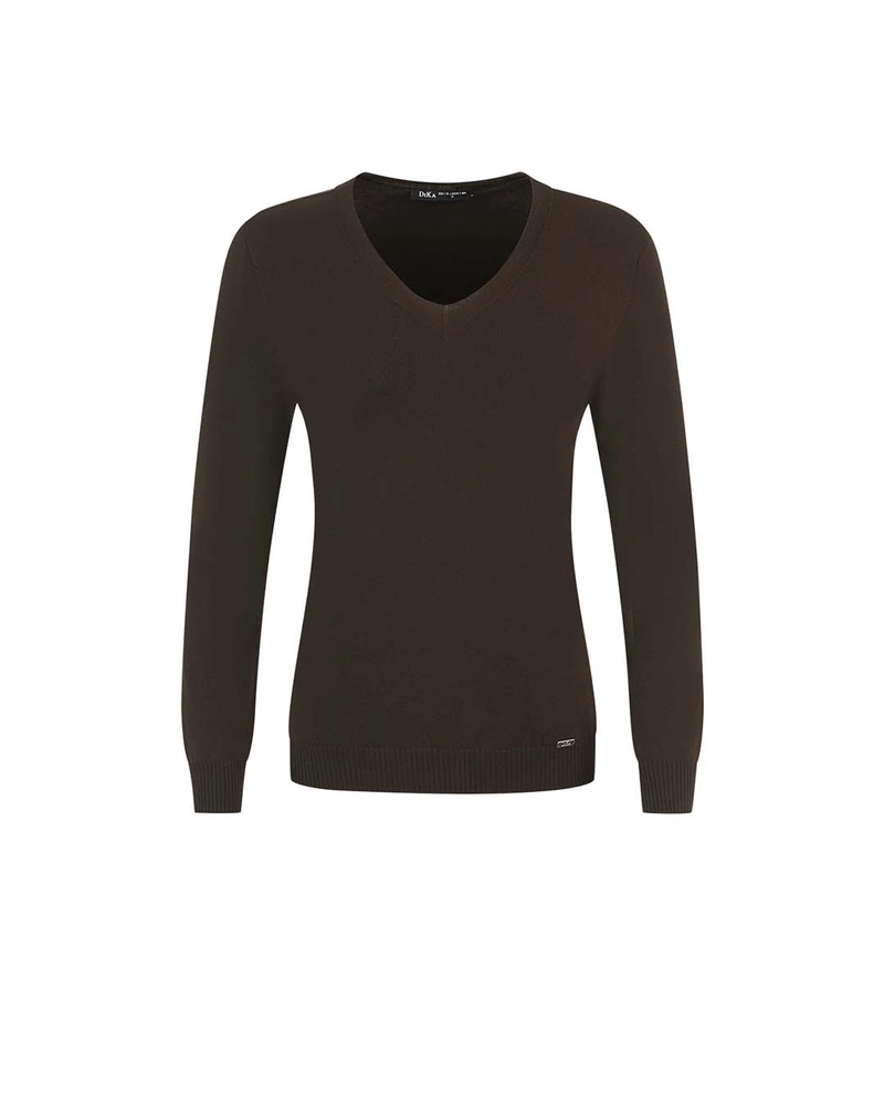 Fine seamless V-neck sweater in dark brown | Knitwear