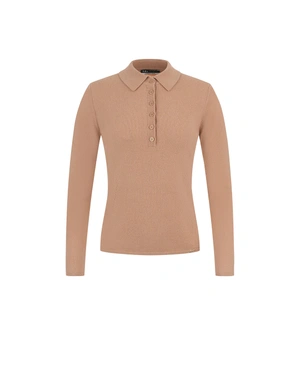 Beige sweater with collar and buttons in wool and cashmere | Cashmere - 3