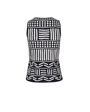 Knitted viscose top with graphic black-and-white motif | Casual - 2