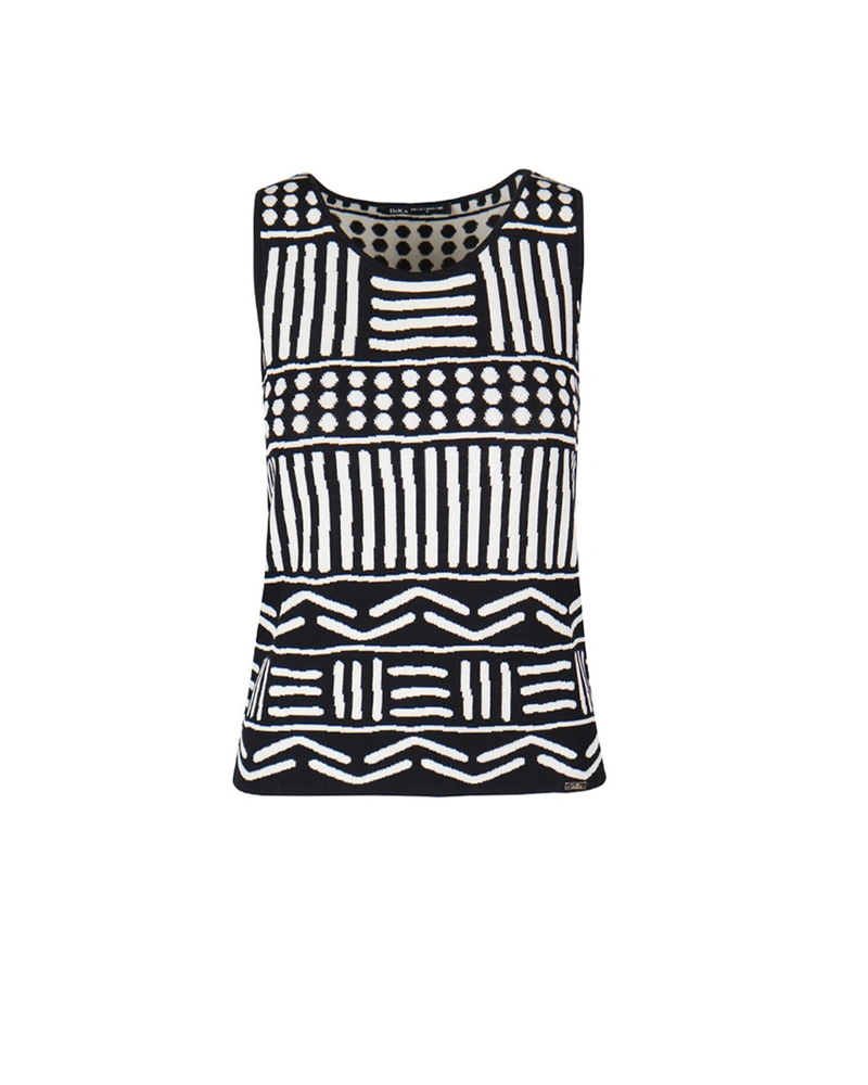 Knitted viscose top with graphic black-and-white motif | Casual
