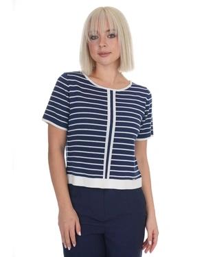 Knitted top with nautical stripes in dark blue and ecru | Knitwear - 1