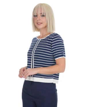 Knitted top with nautical stripes in dark blue and ecru | Knitwear - 2